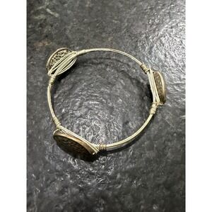 Vintage Artisan Hammered Silver Tone‎ Wire Wrapped Cuff Bracelet Boho 90s Y2K